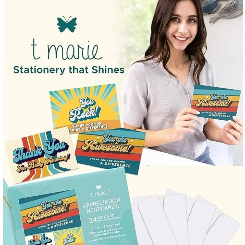 NWT T Marie 24 Retro Appreciation Cards + Envelopes